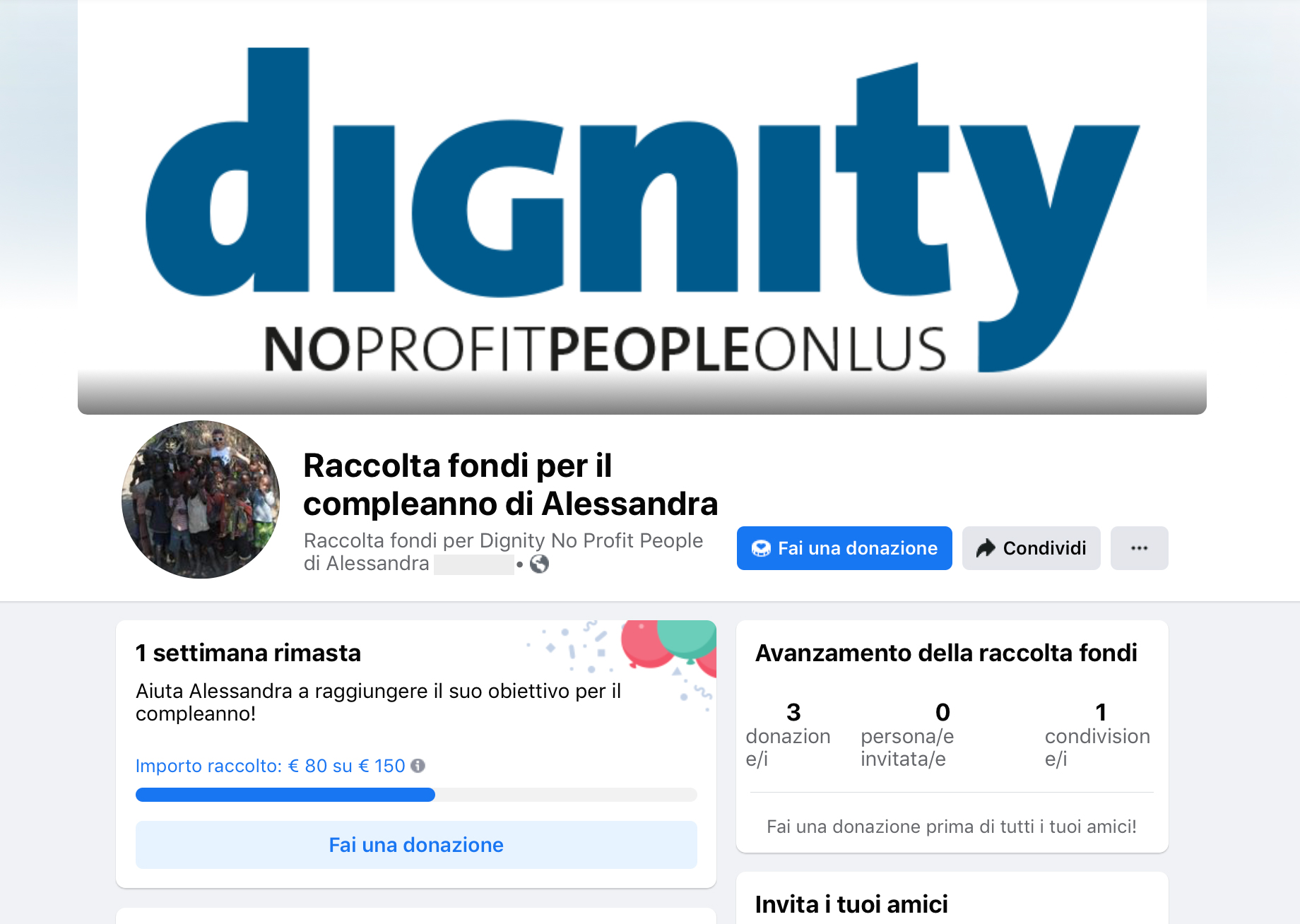 Face Raccolta raccolta su Facebook - Dignity ETS